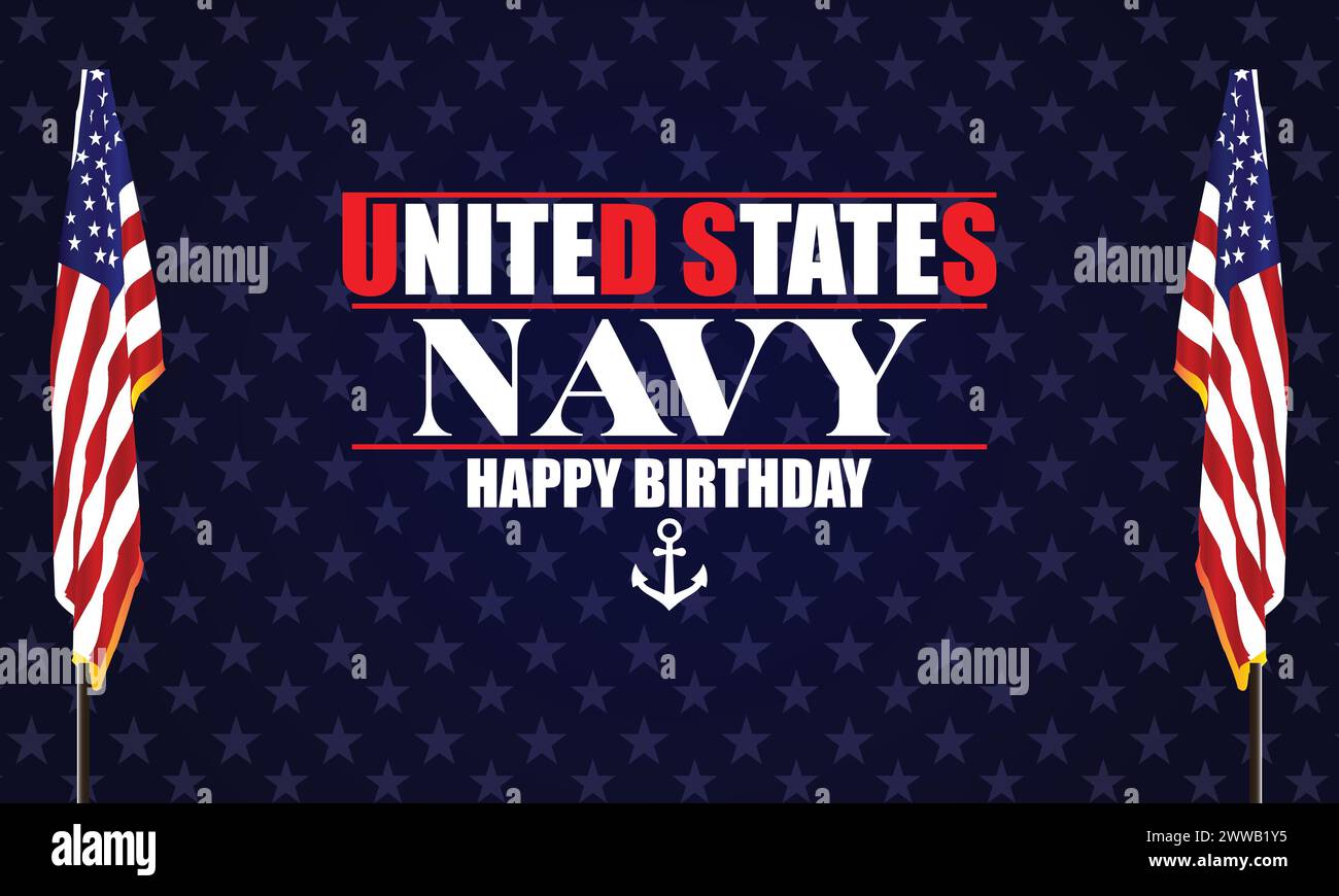 Texte de joyeux anniversaire de la marine des états-unis avec conception d'illustration de drapeau des états-unis Illustration de Vecteur