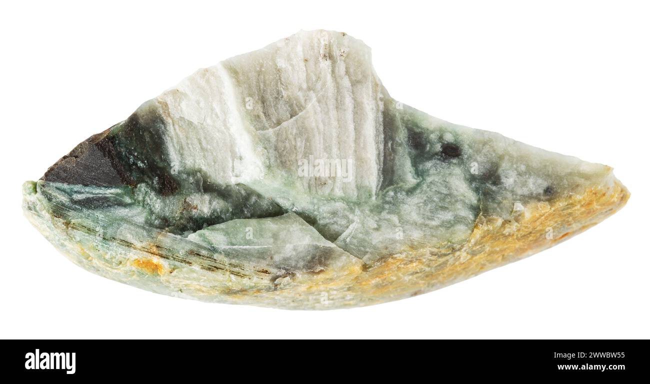 Gros plan de l'échantillon de pierre naturelle de la collection géologique - minéral de chernomorite de trass brut isolé sur fond blanc de Crimée Banque D'Images