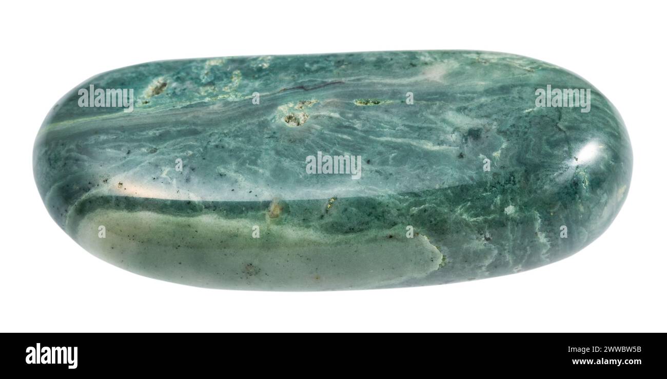 Gros plan de l'échantillon de pierre naturelle de la collection géologique - trass Tumbled chernomorite minéral isolé sur fond blanc de Crimée Banque D'Images