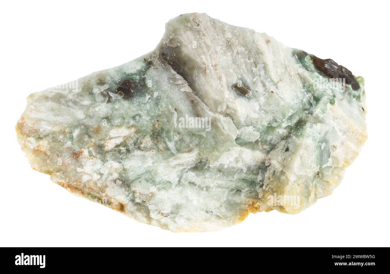 Gros plan de l'échantillon de pierre naturelle de la collection géologique - minéral de chernomorite de trass non poli isolé sur fond blanc de Crimée Banque D'Images