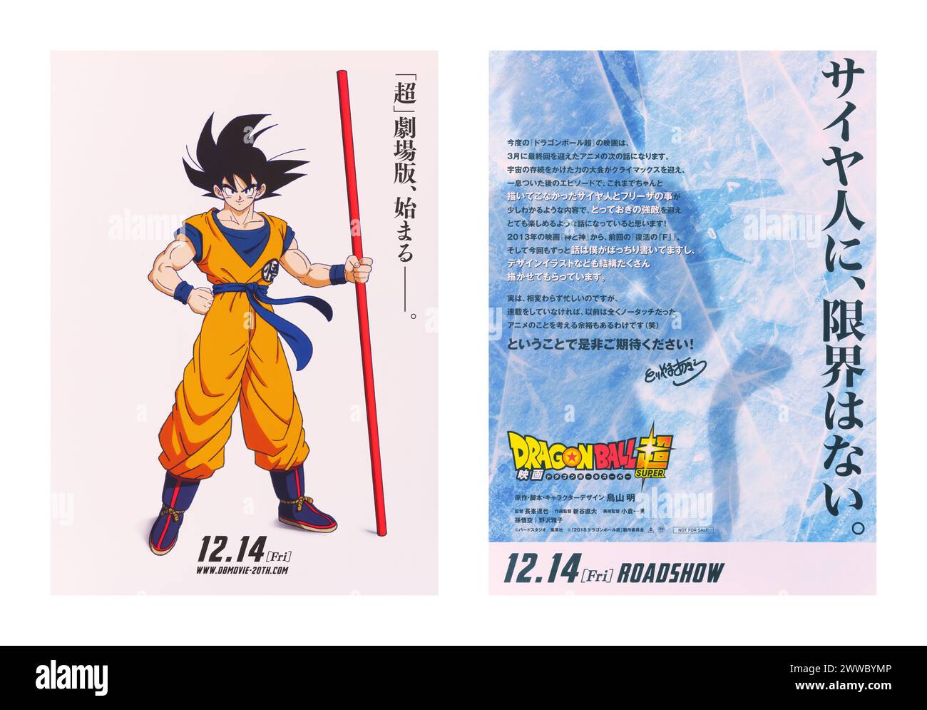 tokyo, japon - 8 mars 2024 : première affiche teaser (à gauche : devant) du film d'animation de 2018 'Dragon Ball Super : Broly' créé par le regretté Akira Toriyama, Banque D'Images