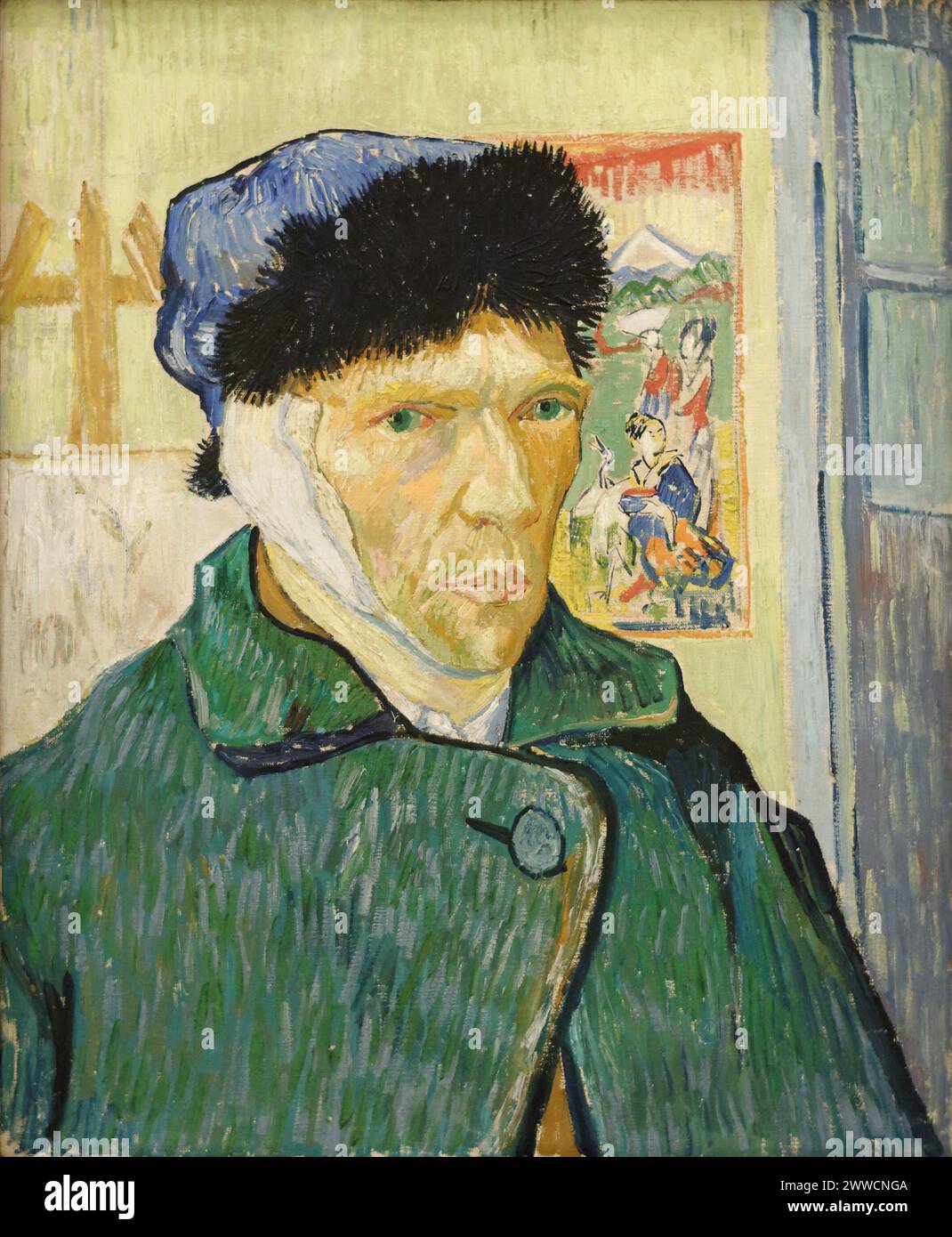 Autoportrait avec oreille bandée, chevalet et tirage japonais, janvier 1889 huile sur toile, 60 × 49 cm Courtauld Institute Galleries, Londres (F527) Vincent van Gogh - Banque D'Images