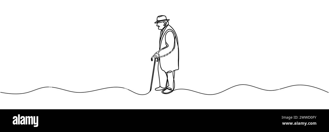 l'homme âgé est dessiné dans un style de ligne. Illustration vectorielle. Illustration de Vecteur