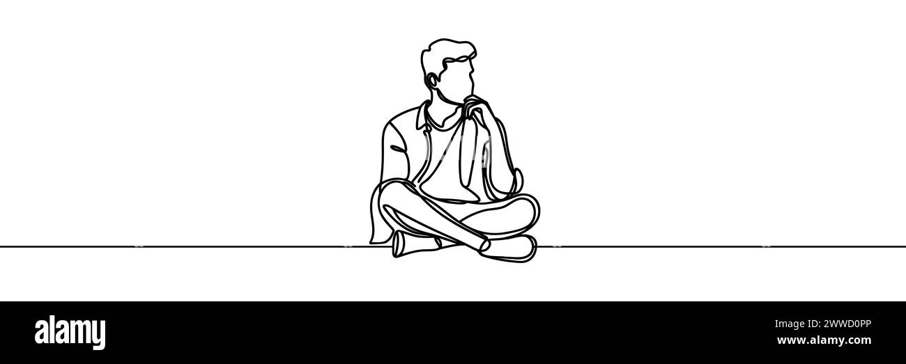 Dessin continu d'une ligne d'un type pensant. Illustration de Vecteur