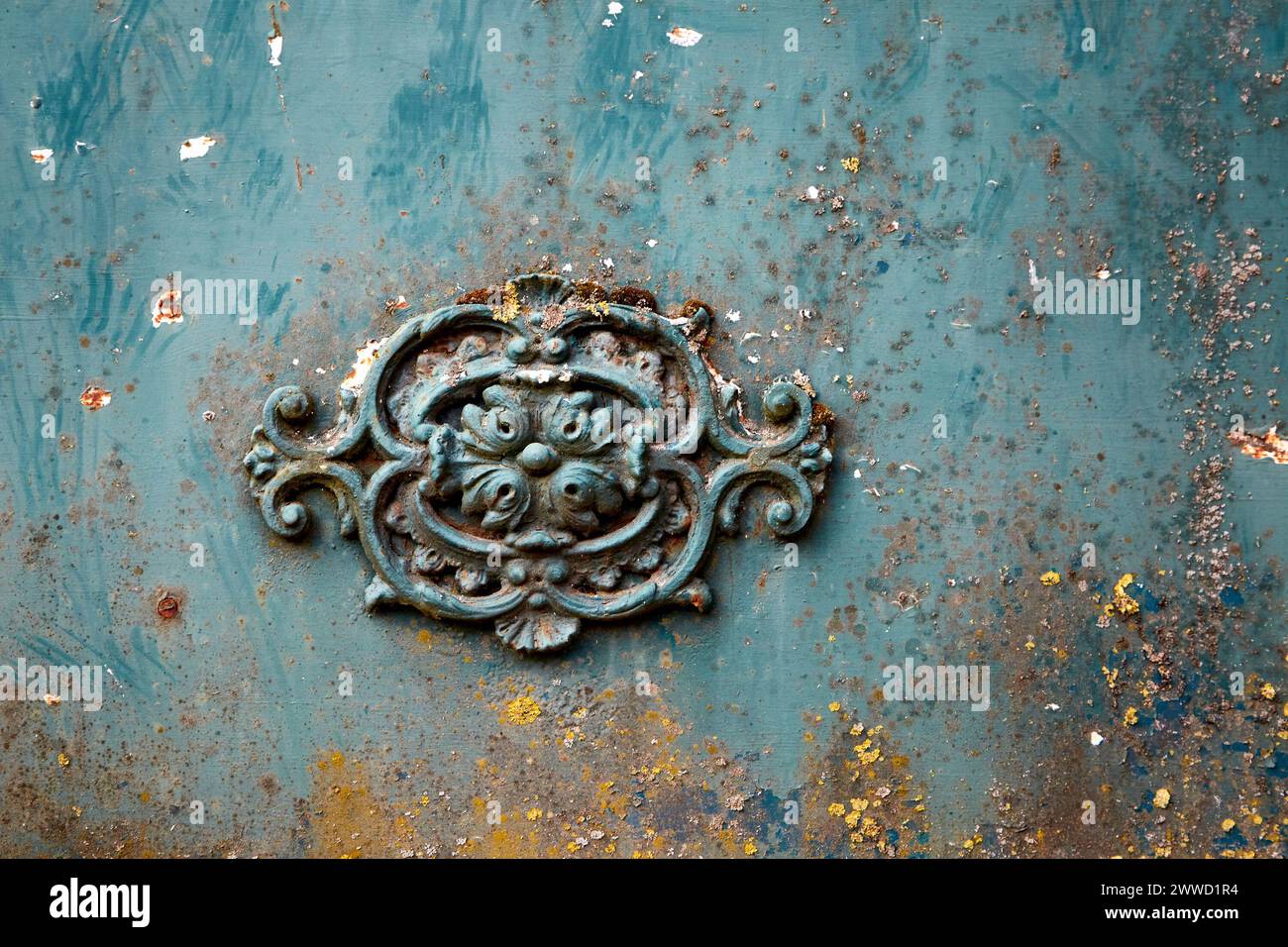 Écusson floral sur mur métallique à Migennes France Banque D'Images