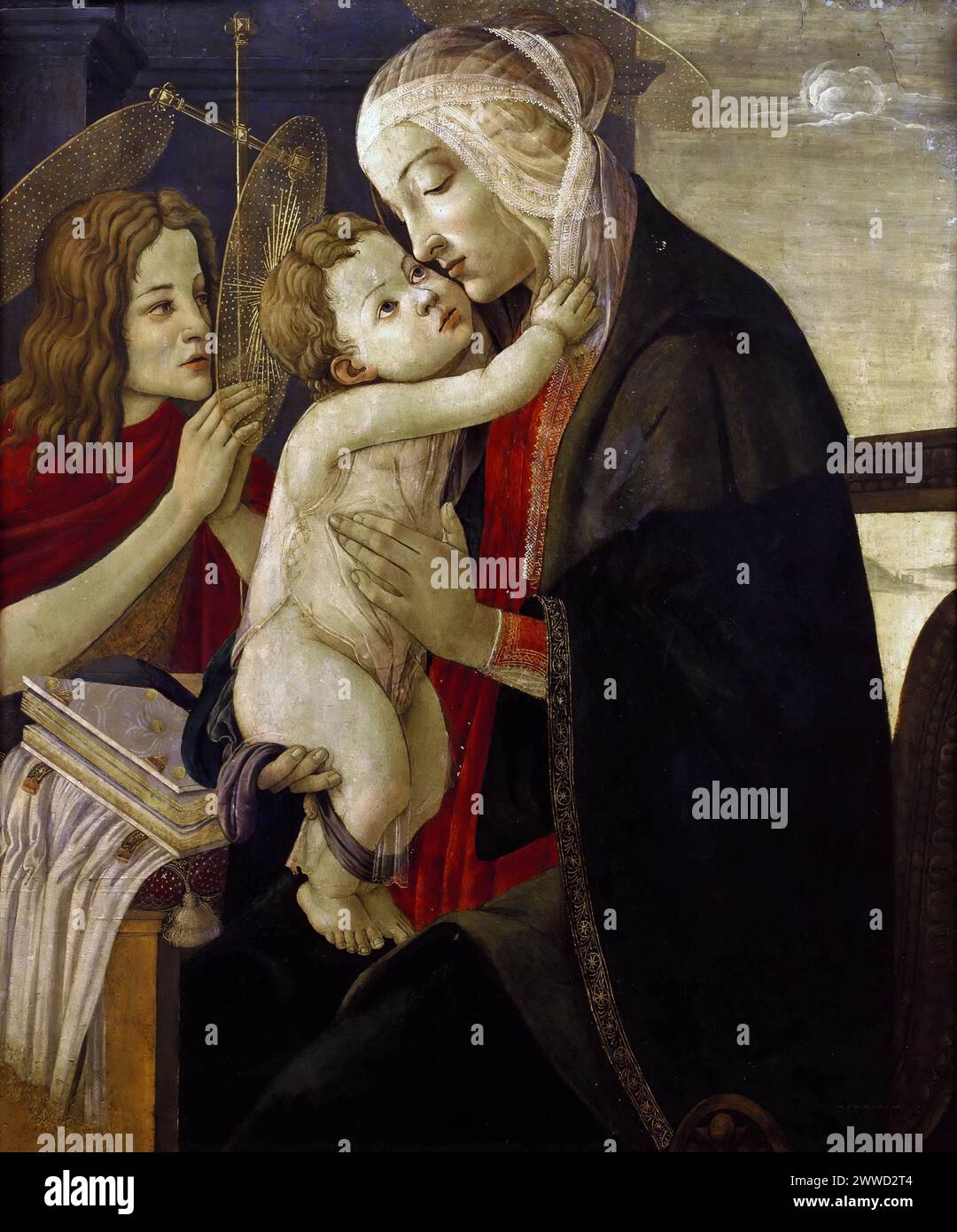 Alessandro Botticelli – Vierge et enfant avec le jeune Saint Jean (atelier) vers 1490. 81x66 Banque D'Images