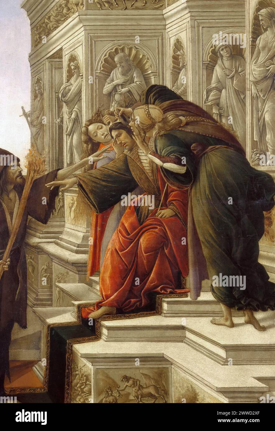 Alessandro Botticelli – Calumny d'Apelles (détail - Roi Midas intronisé entre ignorance et suspicion) 1495. 62 x 91 Banque D'Images
