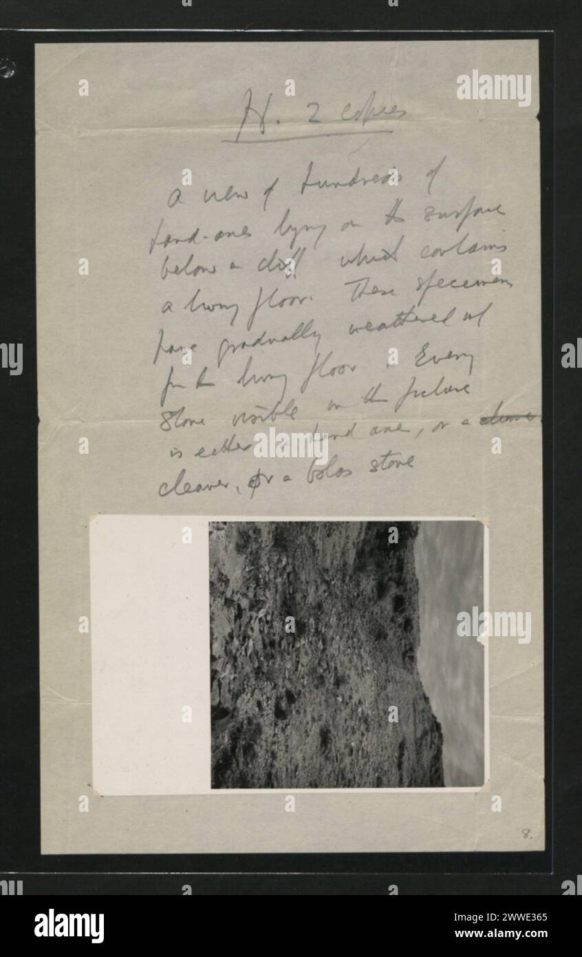 Description : photographies de fouilles archéologiques à Olorgesailie entreprises par les Leakeys dans les années 1940 H. 2 exemplaires. Une vue de centaines de haches à main ? Lieu : Kenya date : 1940 afrique Banque D'Images