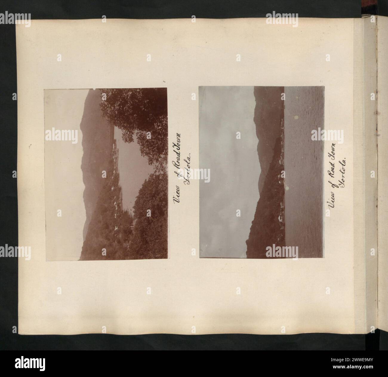 Photographie montrant une vue panoramique de Road Town, Tortola, y compris les rues, les bâtiments et l'aménagement urbain de 1880 à 1929. Banque D'Images