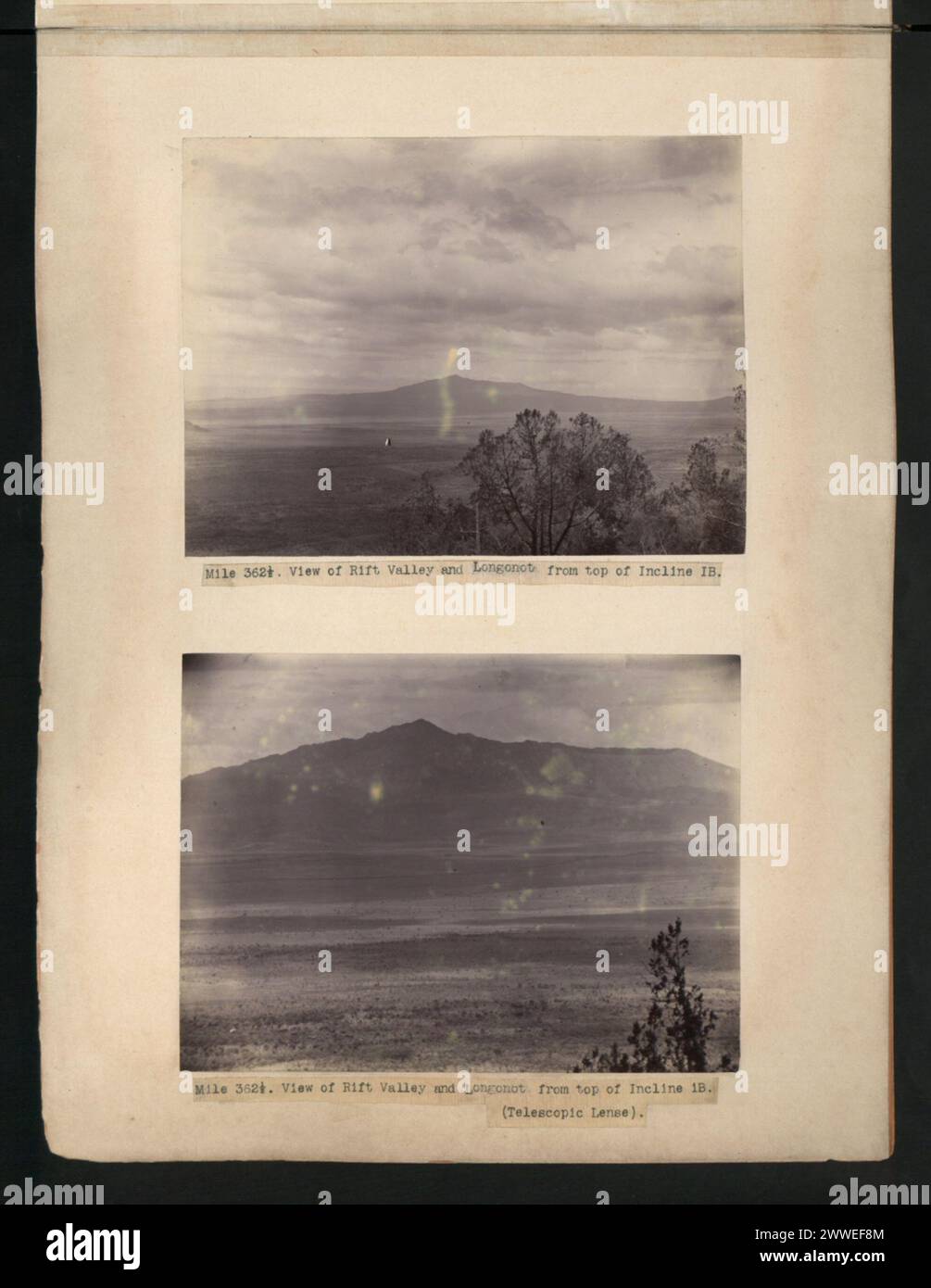 Le Mile 362 offre des vues sur la vallée du Rift et le mont Longonot depuis le sommet de l'inclinaison IB le long du chemin de fer de l'Ouganda. Banque D'Images