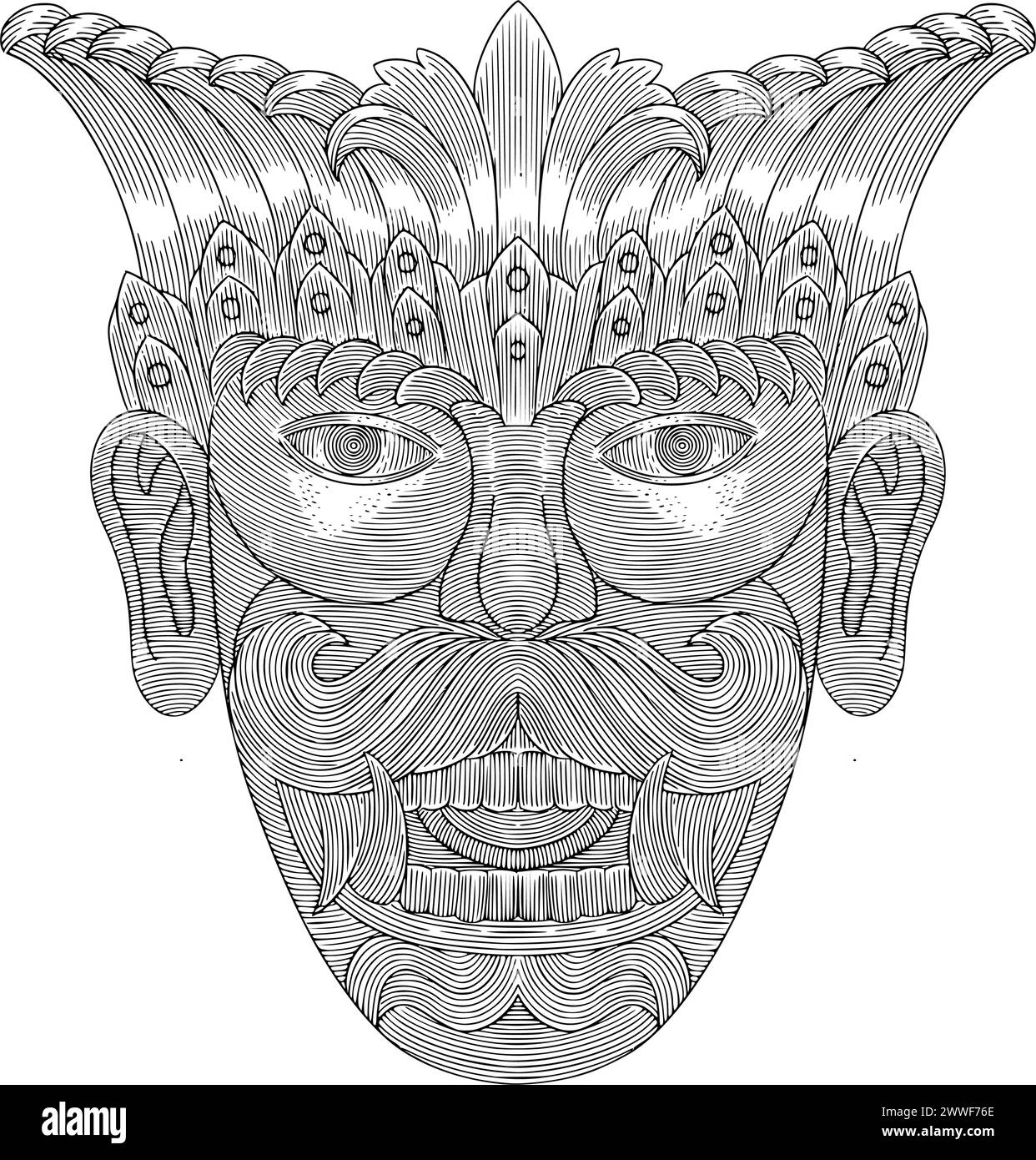 Mexique masque vintage gravure dessin style illustration Illustration de Vecteur
