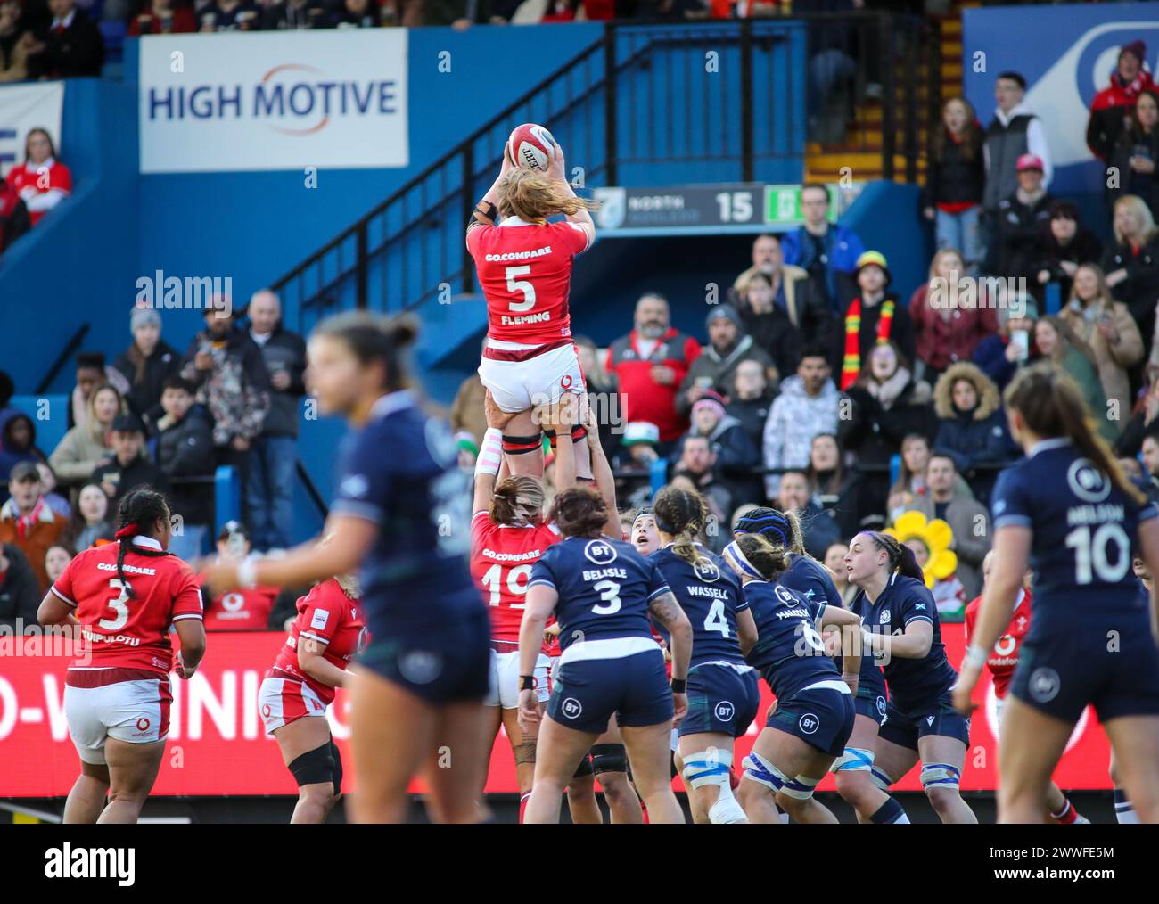 Cardiff, Royaume-Uni. 23 mars 2024. Cardiff, pays de Galles, 23 mars 2024 Abbie Fleming (5 pays de Galles) prend la ligne de départ lors du match de rugby des six Nations entre le pays de Galles et l'Écosse au Cardiff Arms Park à Cardiff, pays de Galles. (B.East/SPP) crédit : photo de presse sportive SPP. /Alamy Live News Banque D'Images