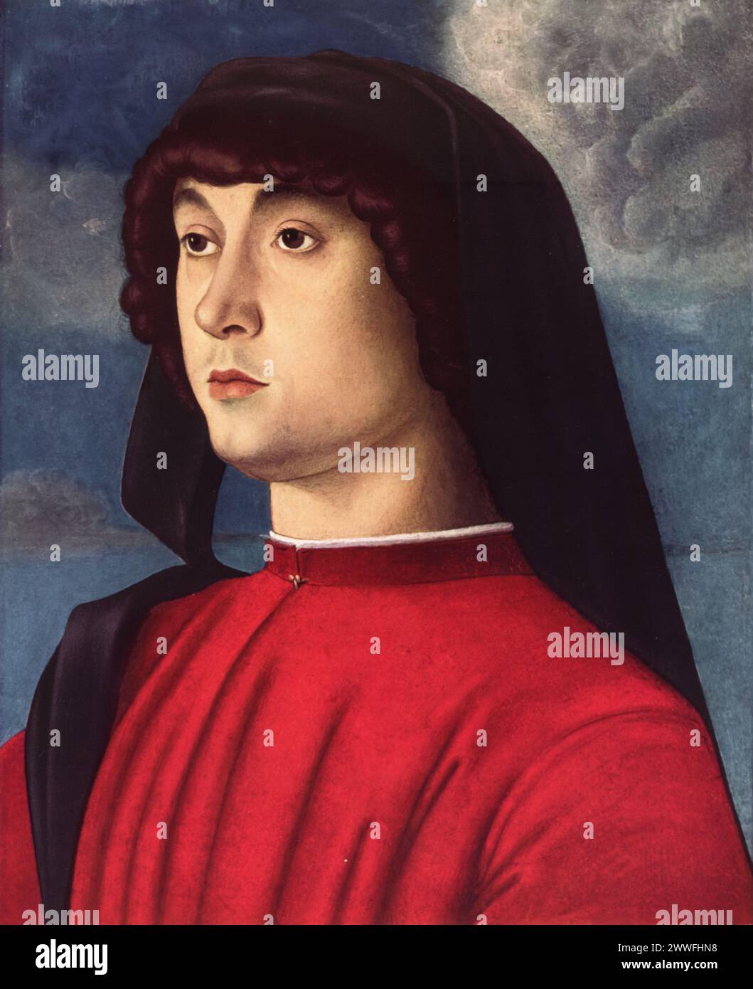 Giovanni Bellini's 'Portrait of a Youth' (vers 1480) : tenue à la Fondazione Querini Stampalia, Venise, cette pièce reflète l'accent de la Renaissance sur l'individualité, en utilisant de la peinture à l'huile pour des détails et une texture nuancés, une technique que Bellini a aidé à pionnier dans les interprétations vénitiennes Banque D'Images