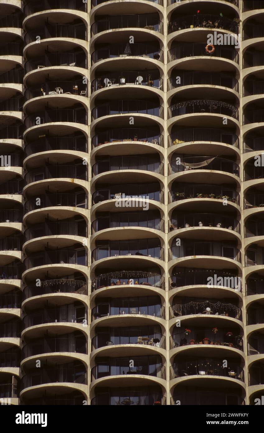Chicago, Illinois. Marina Towers, balcons entourent les appartements intérieurs, appartements. Banque D'Images