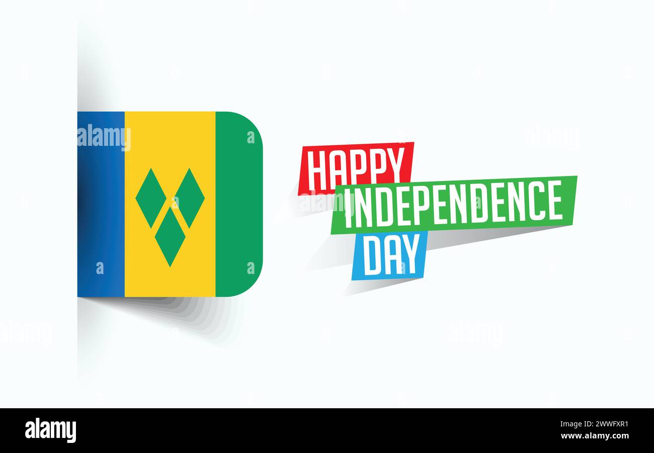 Bonne fête de l'indépendance de Saint Vincent et les Grenadines illustration vectorielle, affiche de fête nationale, conception de modèle de salutation, fichier source EPS Illustration de Vecteur