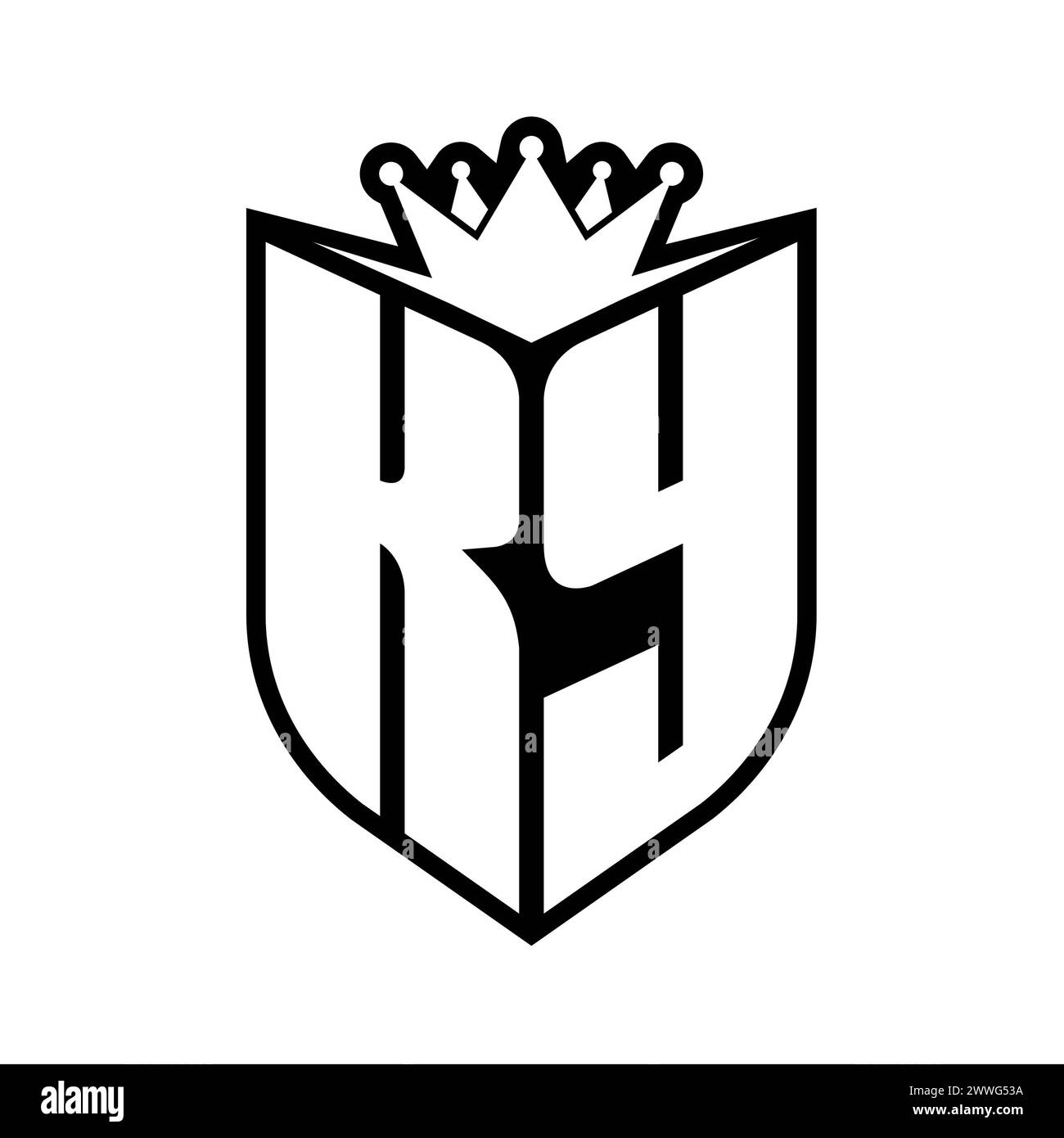 Lettre KY monogramme gras avec forme de bouclier et couronne pointue à l'intérieur du bouclier modèle de conception de couleur noir et blanc Banque D'Images