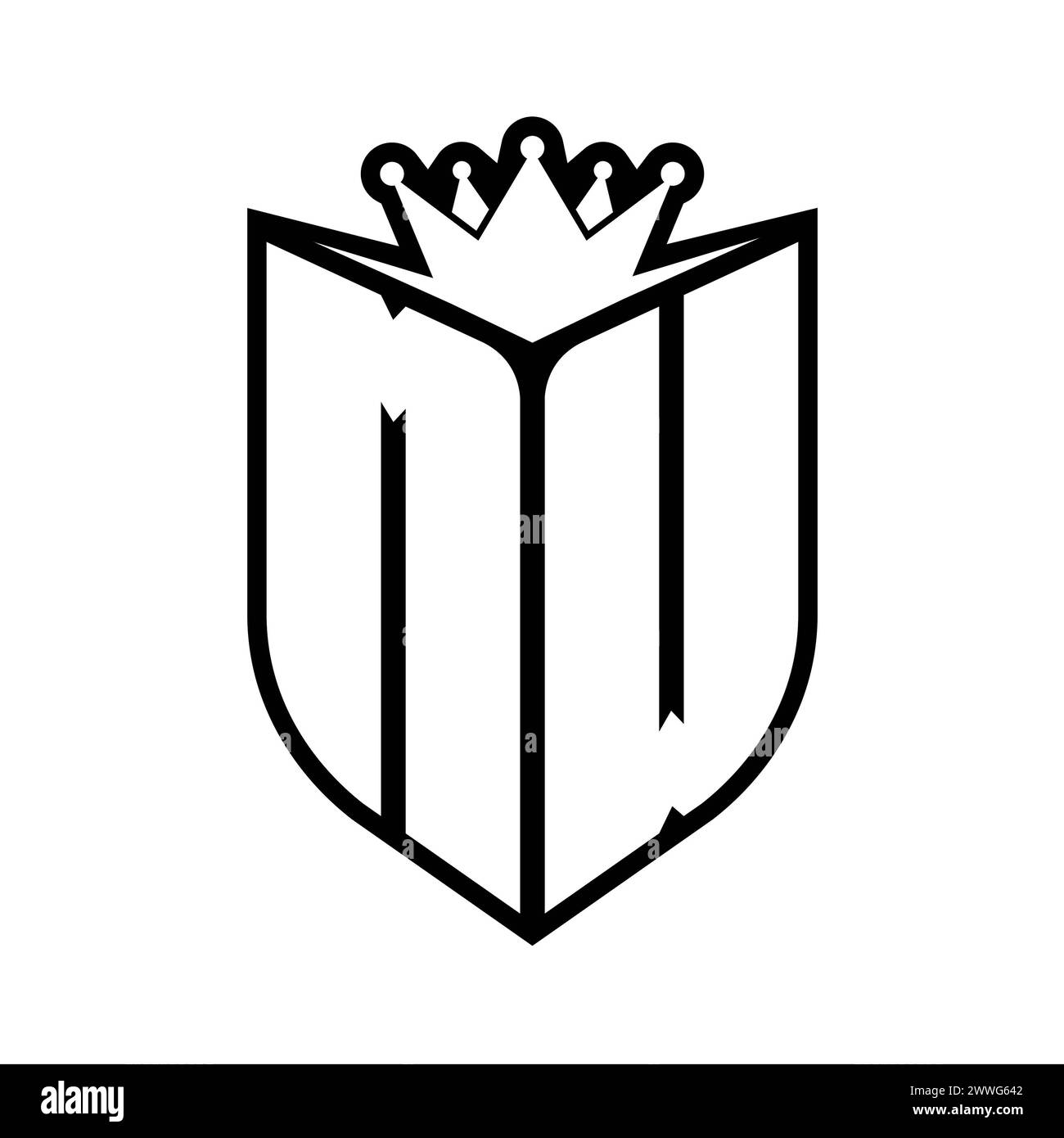 Monogramme en gras lettre MW avec forme de bouclier et couronne pointue à l'intérieur du bouclier modèle de conception de couleur noir et blanc Banque D'Images
