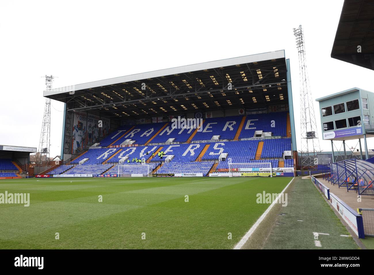 Vue générale du stade des clubs de football Tranmer Rovers, Preston Park à Birkenhead. Banque D'Images
