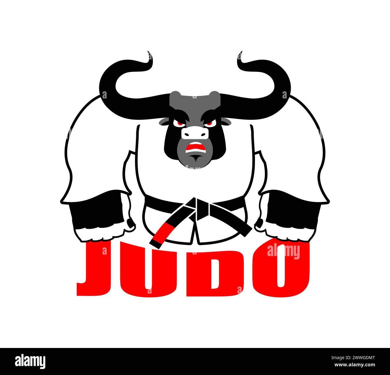 Bull en judo kimono. Mascotte de karaté Buffalo. Animal de sport en colère Illustration de Vecteur