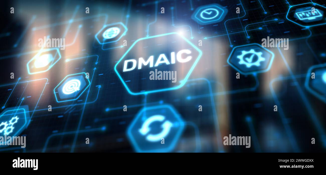 Six sigma DMAIC technologie d'innovation industrielle contrôle de qualité. Définir la mesure analyser améliorer le contrôle. Banque D'Images