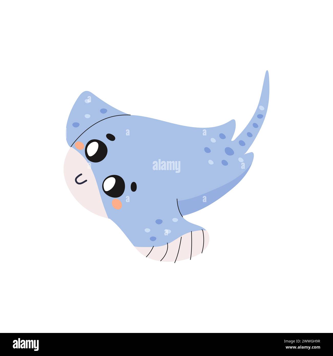 mignon poisson raie, t-shirt imprimé, affiche pour enfants, sur fond blanc. Monde sous-marin avec des algues. Illustration de Vecteur