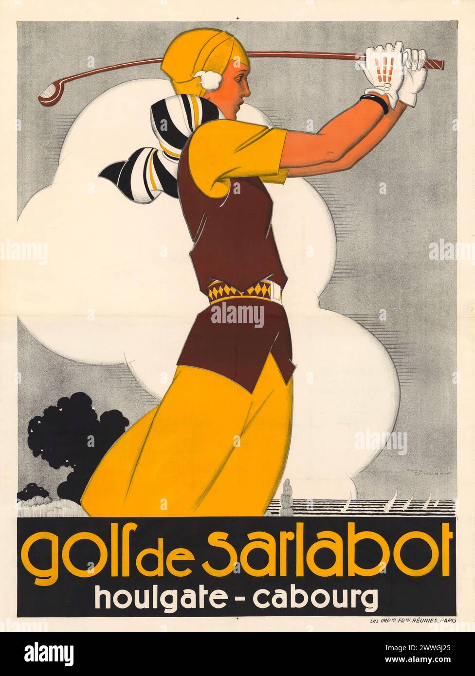 Affiche sportive française vintage - Golf de Sarlabot, Houlgate - Cabourg, par René Vincent, 1930 Banque D'Images