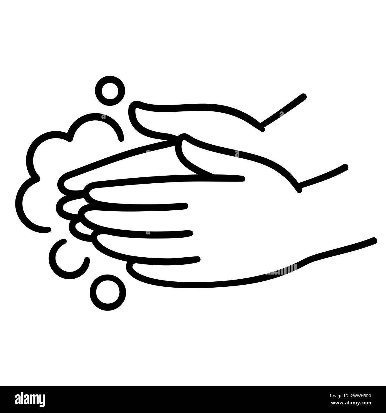 Icône de lavage à la main, dessin à la main noir et blanc dessin à la main art doodle. Deux mains avec de la mousse de savon. Illustration clip art simple, dessin vectoriel. Illustration de Vecteur