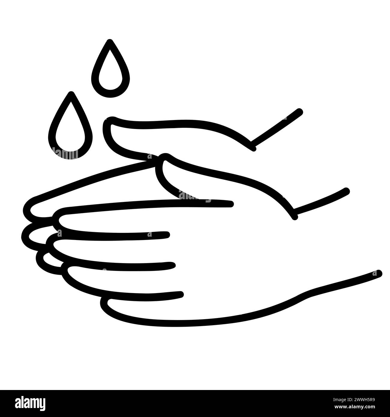 Icône de lavage à la main, dessin à la main noir et blanc dessin à la main art doodle. Deux mains avec des gouttes d'eau. Illustration clip art simple, dessin vectoriel. Illustration de Vecteur