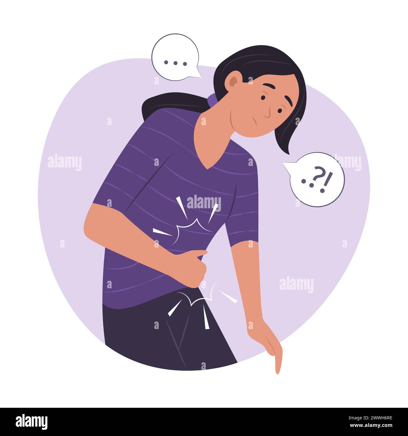 Femme souffrant de maux d'estomac pour illustration de concept de douleur abdominale Illustration de Vecteur