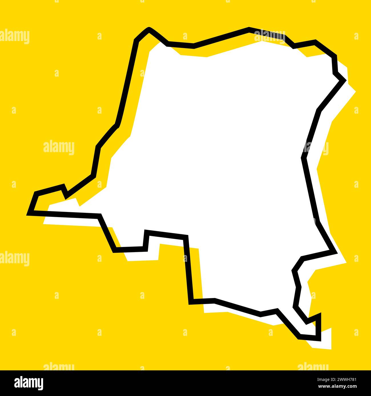 République démocratique du Congo carte simplifiée du pays. Silhouette blanche avec contour noir épais sur fond jaune. Icône vectorielle simple Illustration de Vecteur République démocratique du Congo carte simplifiée du pays. Silhouette blanche avec contour noir épais sur fond jaune. Icône vectorielle simple Illustration de Vecteur