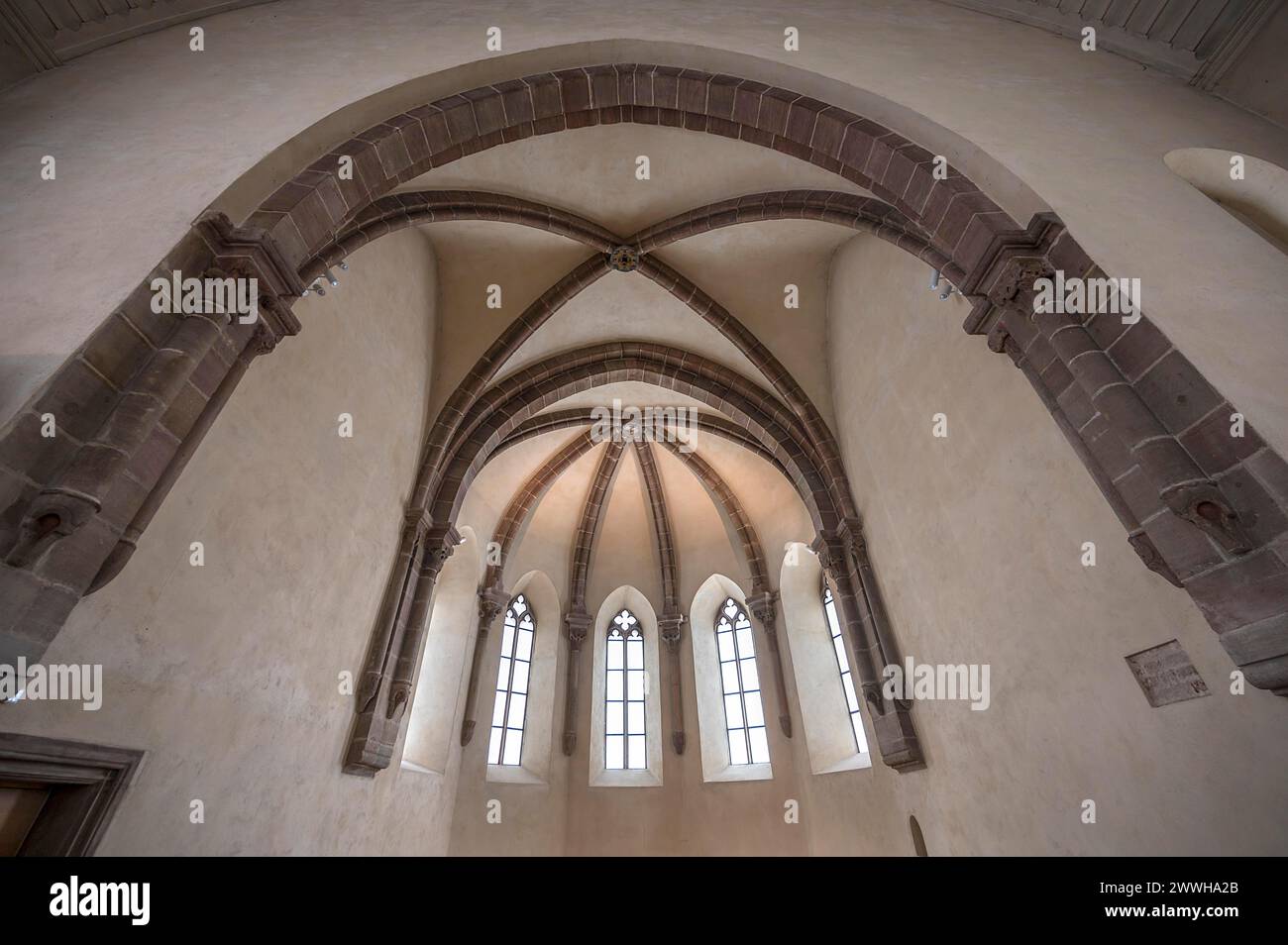 Voûte côtelée gothique primitive dans l'église St Clare, Koenigstrasse 66, Nuremberg, moyenne Franconie, Bavière, Allemagne Banque D'Images