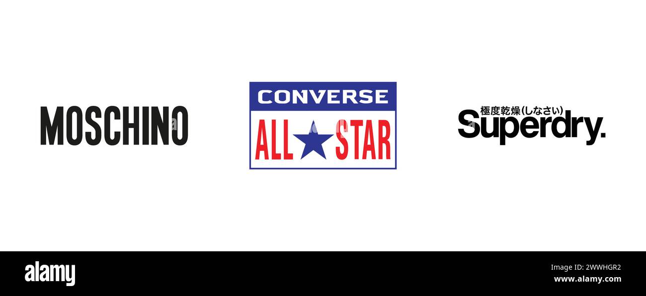 Converse All Star, Superdry, Moschino. Collection de logos vectoriels éditoriaux. Illustration de Vecteur