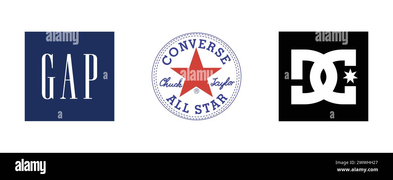 Converse All Star , DC Shoes, GAP. Collection de logos vectoriels éditoriaux. Illustration de Vecteur