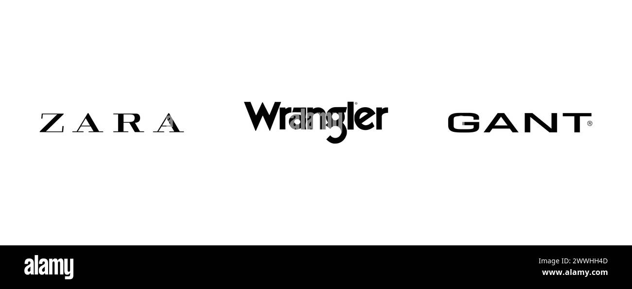 Zara, gant, Wrangler Jeans. Collection de logos vectoriels éditoriaux. Illustration de Vecteur