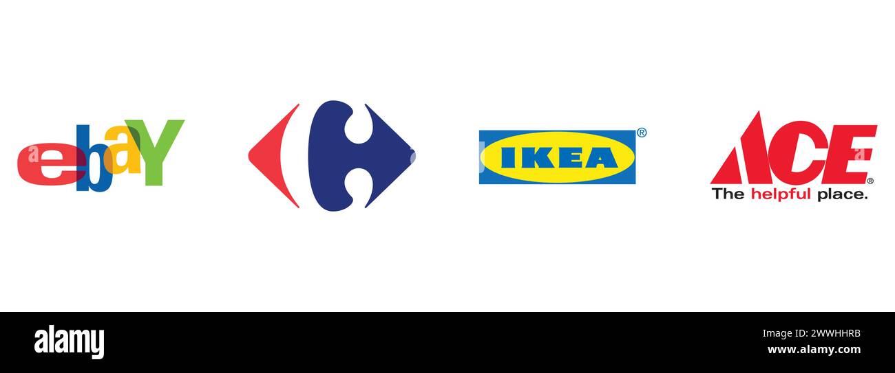 IKEA, eBay, Ace Hardware, Carrefour. Collection de logos vectoriels éditoriaux. Illustration de Vecteur
