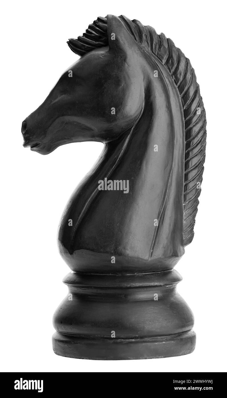 Pièce d'échecs noire cheval isolée sur fond blanc pièce d'échecs noire cheval isolée sur fond blanc Copyright : xIMAGO/Zoonar.com/AndresxVictorer Banque D'Images