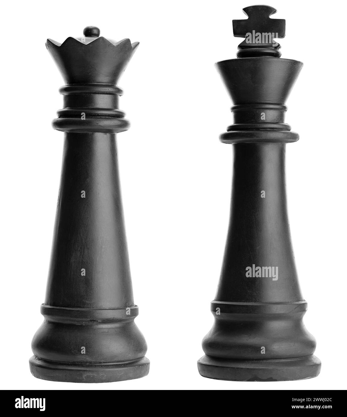 King et Queen pièce d'échecs noire isolé sur fond blanc King et Queen pièce d'échecs noire isolé sur fond blanc King et Queen Black Chess pi Banque D'Images
