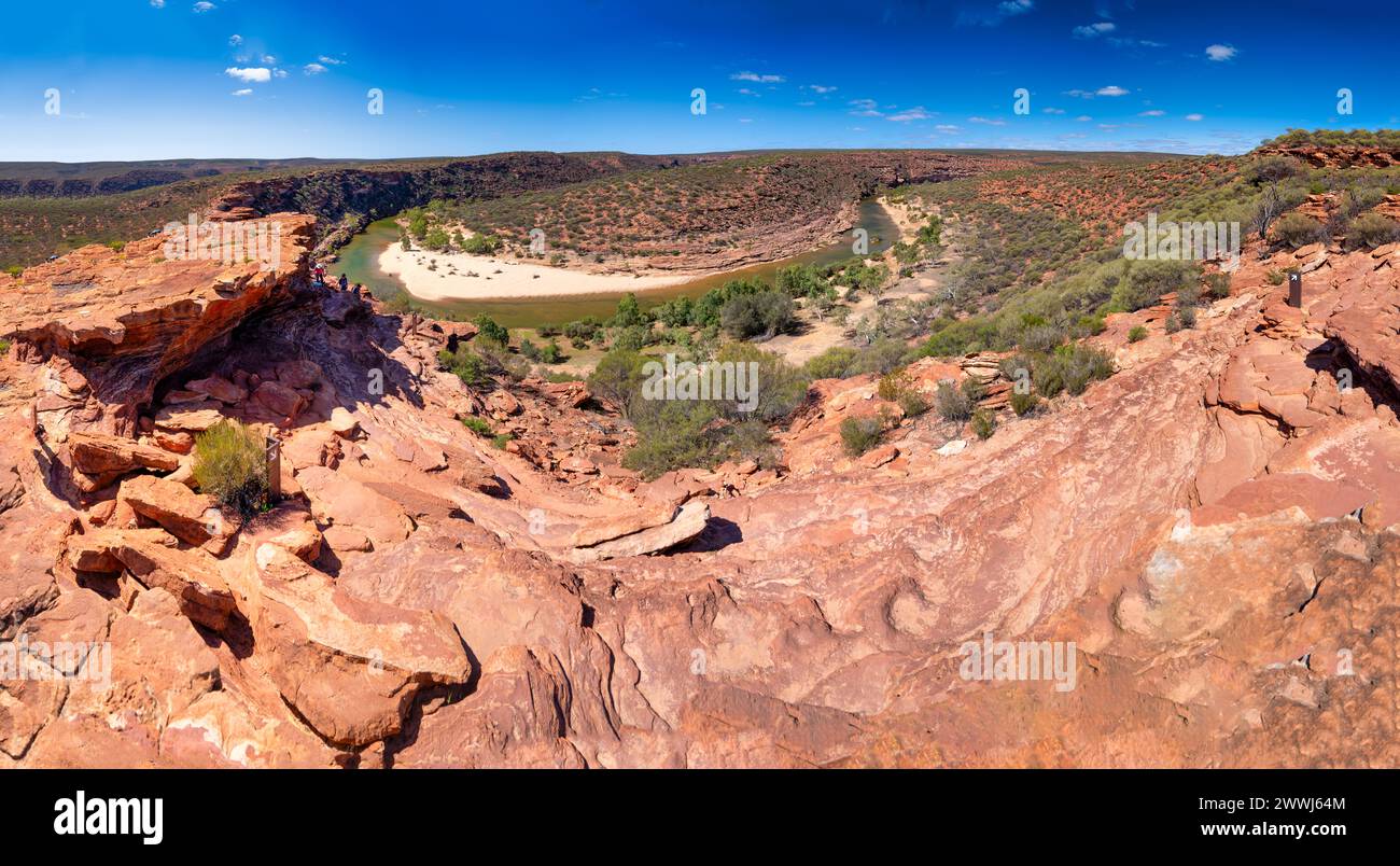 Vue aérienne du fleuve Murchison et du Canyon dans le parc national de Kalbarri, Australie occidentale. Banque D'Images