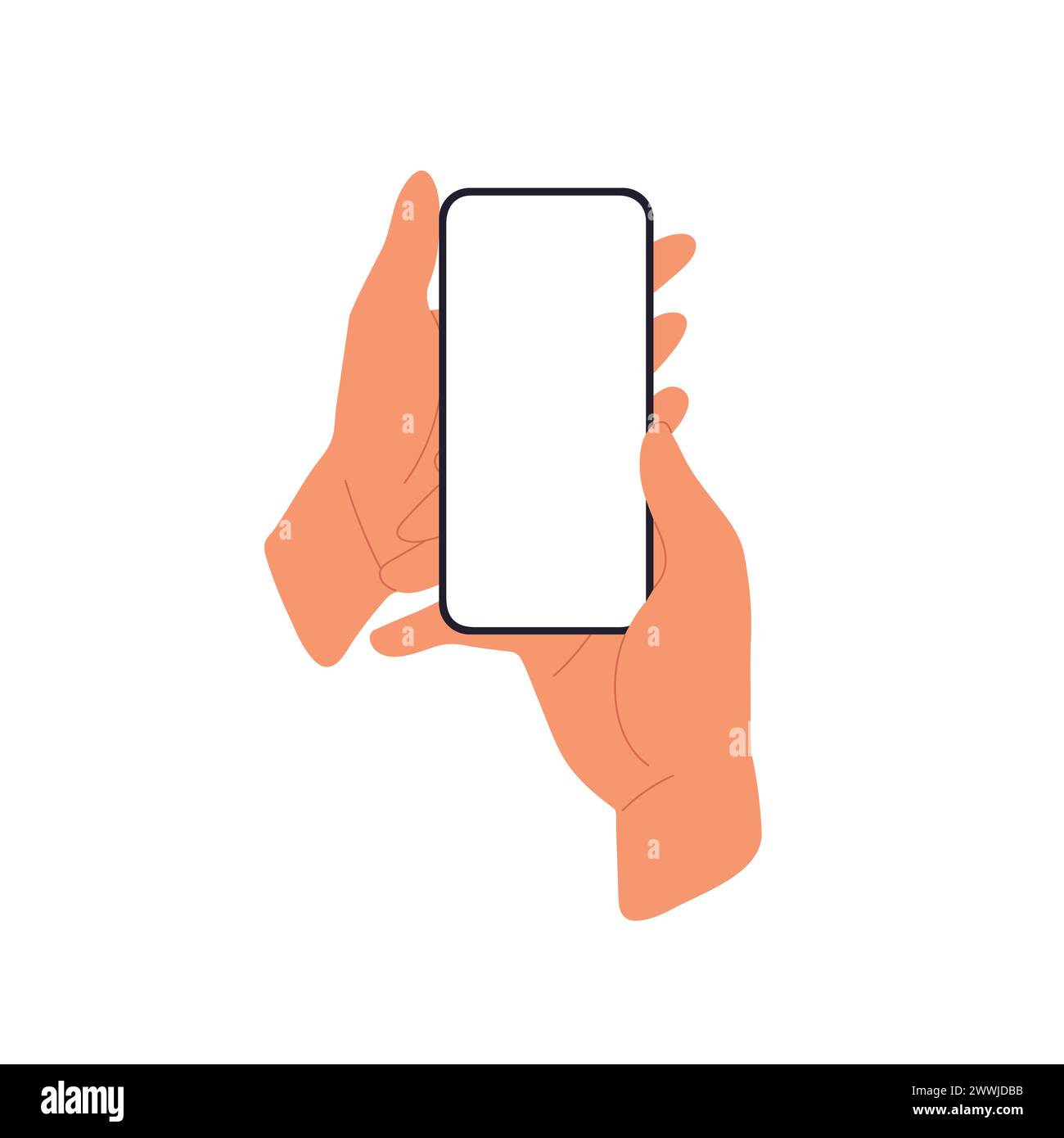 Maquette d'écran de téléphone portable en main. Écran du smartphone. Illustration vectorielle plate isolée sur blanc. Illustration de Vecteur