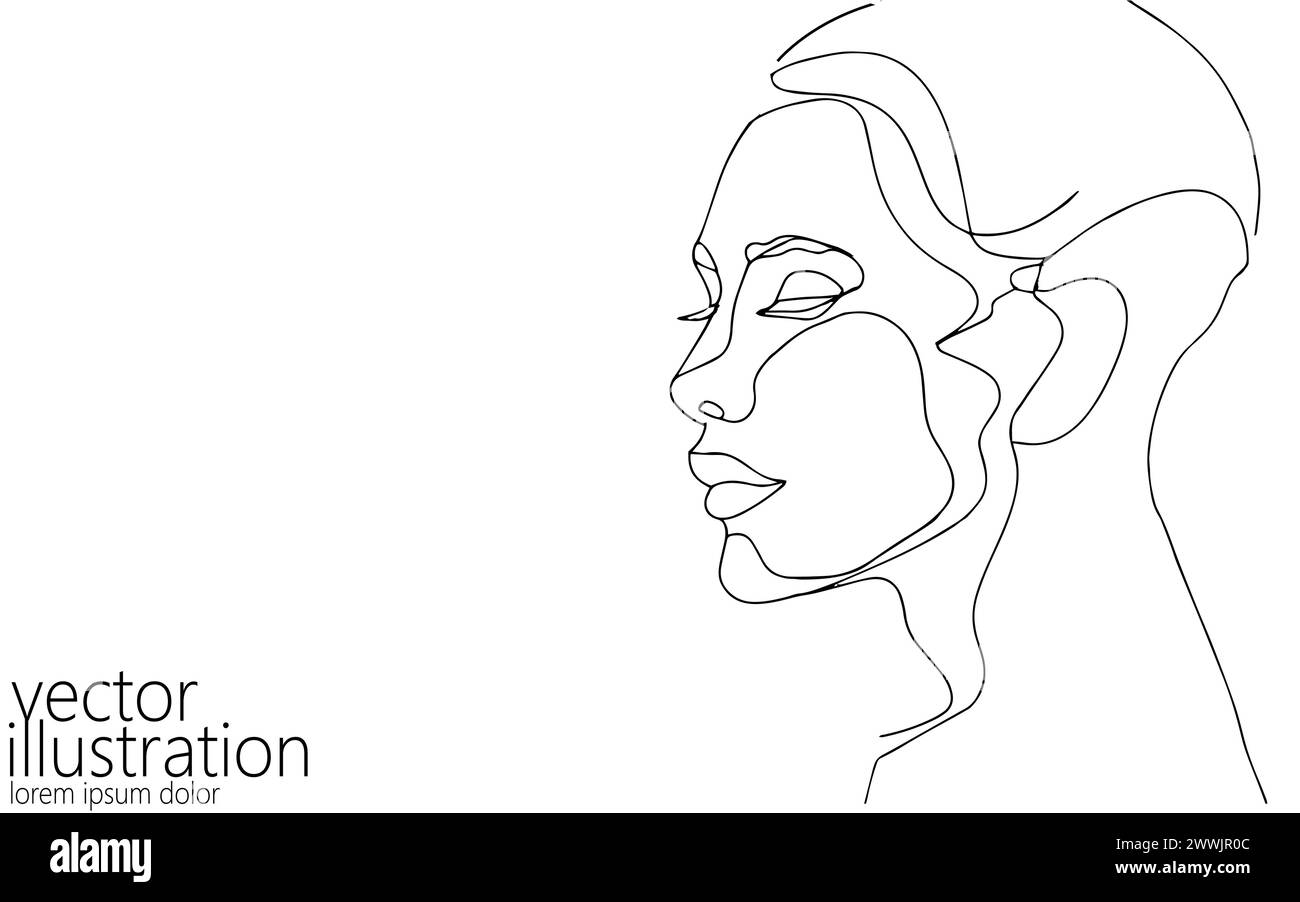Une ligne ai cyborg femme visage. Assistant intelligent artificiel intelligent informatique future technologie. Silhouette d'esquisse de dessin isolé d'une ligne fille Illustration de Vecteur