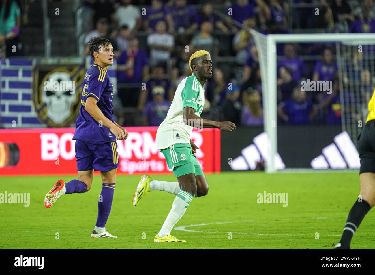 Orlando, Floride, États-Unis, 23 mars 2024, Gyasi Zardes, joueur #9 d'Austin FC, entre sur le terrain à l'Inter&Co Stadium. (Crédit photo : Marty Jean-Louis/Alamy Live News Banque D'Images