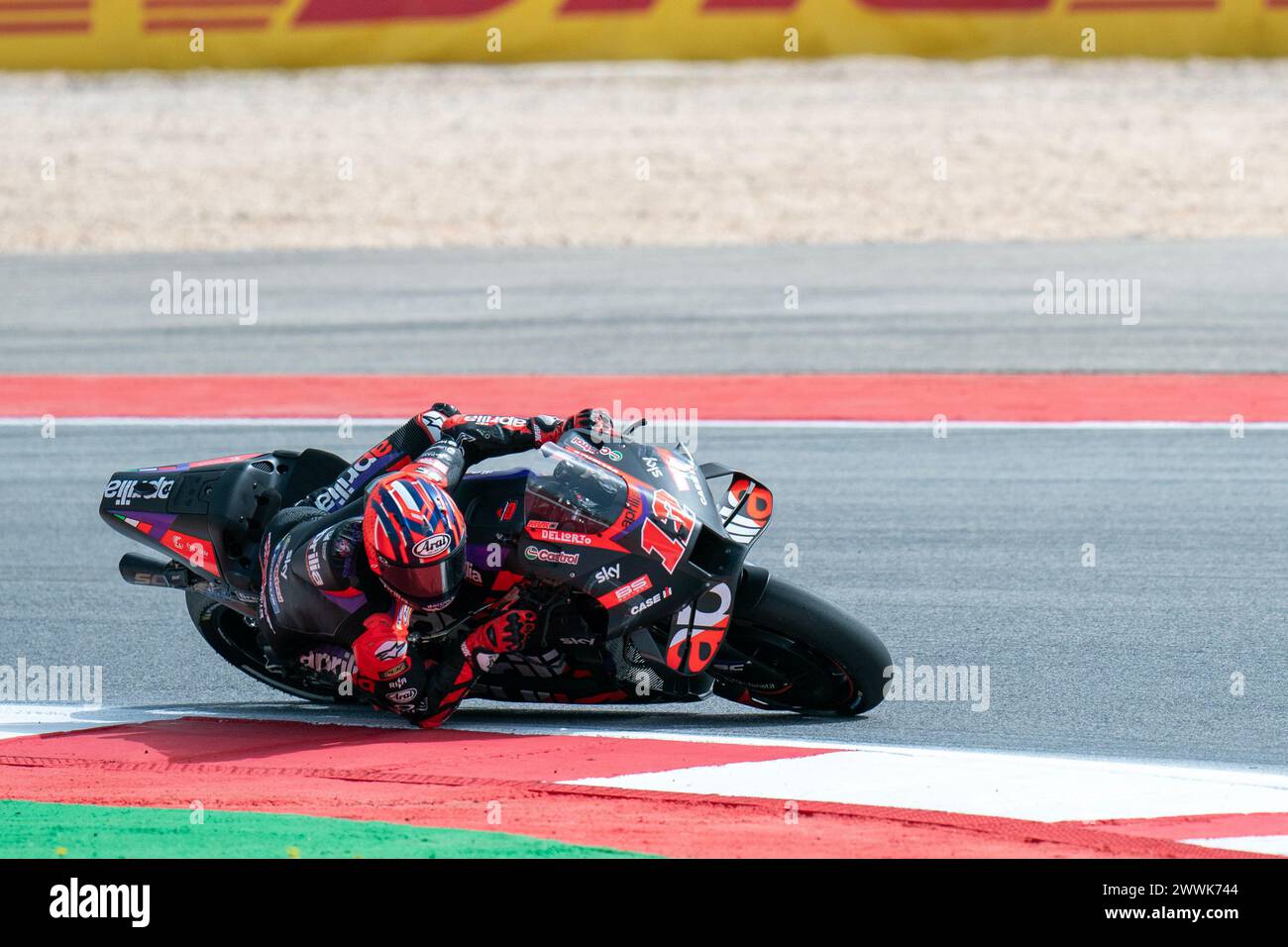 Portimao, Portugal. 23 mars 2024. PORTIMAO, PORTUGAL - 23 MARS : Maverick Vinales of Spain, Aprilia Racing lors du Grand Premio Tissot de Portugal, MotoGP, Sprint Race à l'Autodromo Internacional do Algarve le 23 mars 2024 à Portimao, Portugal. (Photo de Henk Seppen/Orange Pictures) crédit : Orange pics BV/Alamy Live News Banque D'Images