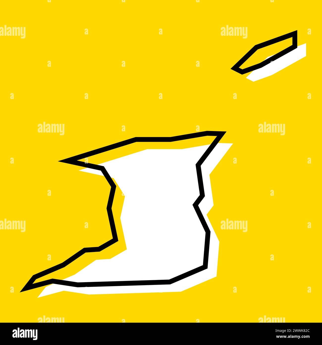 Carte simplifiée du pays de Trinité-et-Tobago non définisséTrinité-et-Tobago. Silhouette blanche avec contour noir épais sur fond jaune. Icône vectorielle simple Illustration de Vecteur