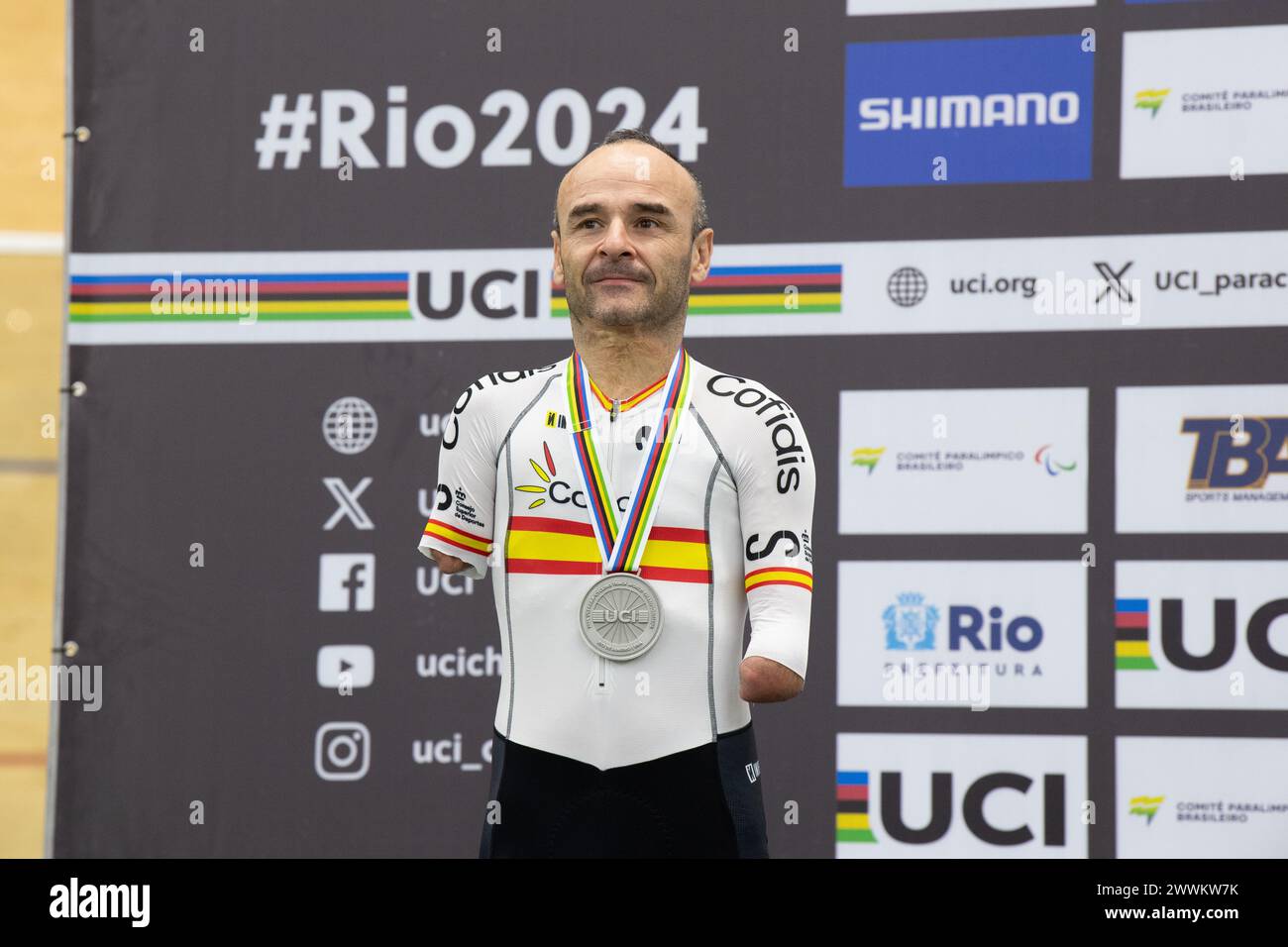 Rio de Janeiro, Brésil. 24 mars 2024. Ricardo Ten Argiles, d'Espagne, médaillé d'argent dans la course C1 Scratch masculine. Crédit : Casey B. Gibson/Alamy Live News Banque D'Images