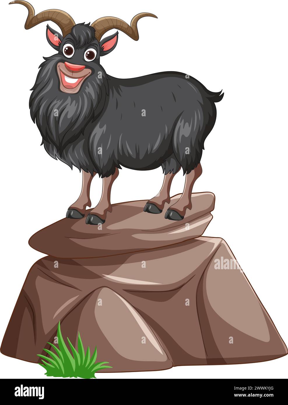 Illustration vectorielle d'une chèvre heureuse sur les rochers. Illustration de Vecteur