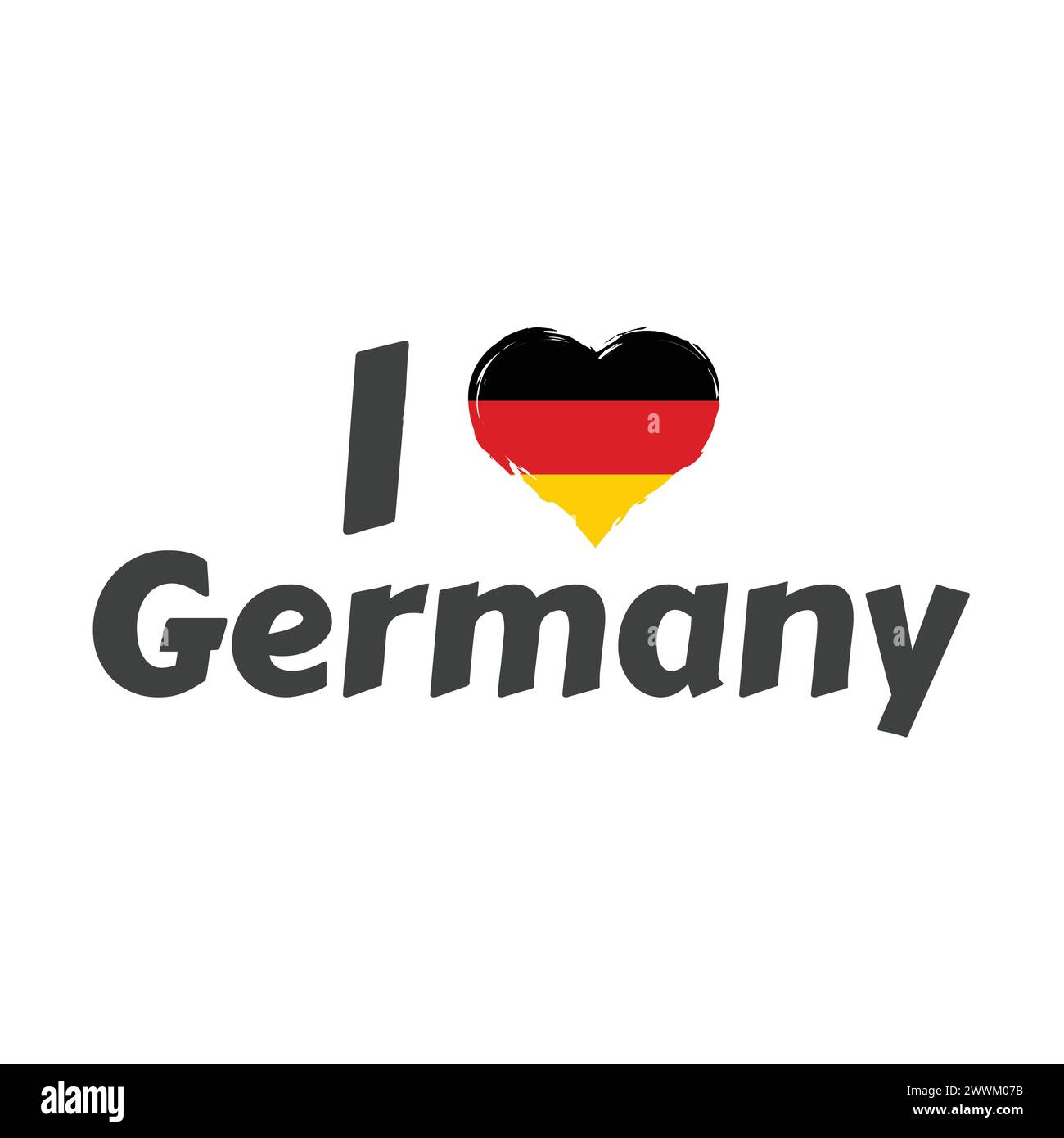 J'aime le vecteur de lettrage de texte de l'Allemagne. T-shirt ou motif souvenir avec coeur de drapeau. Illustration de Vecteur