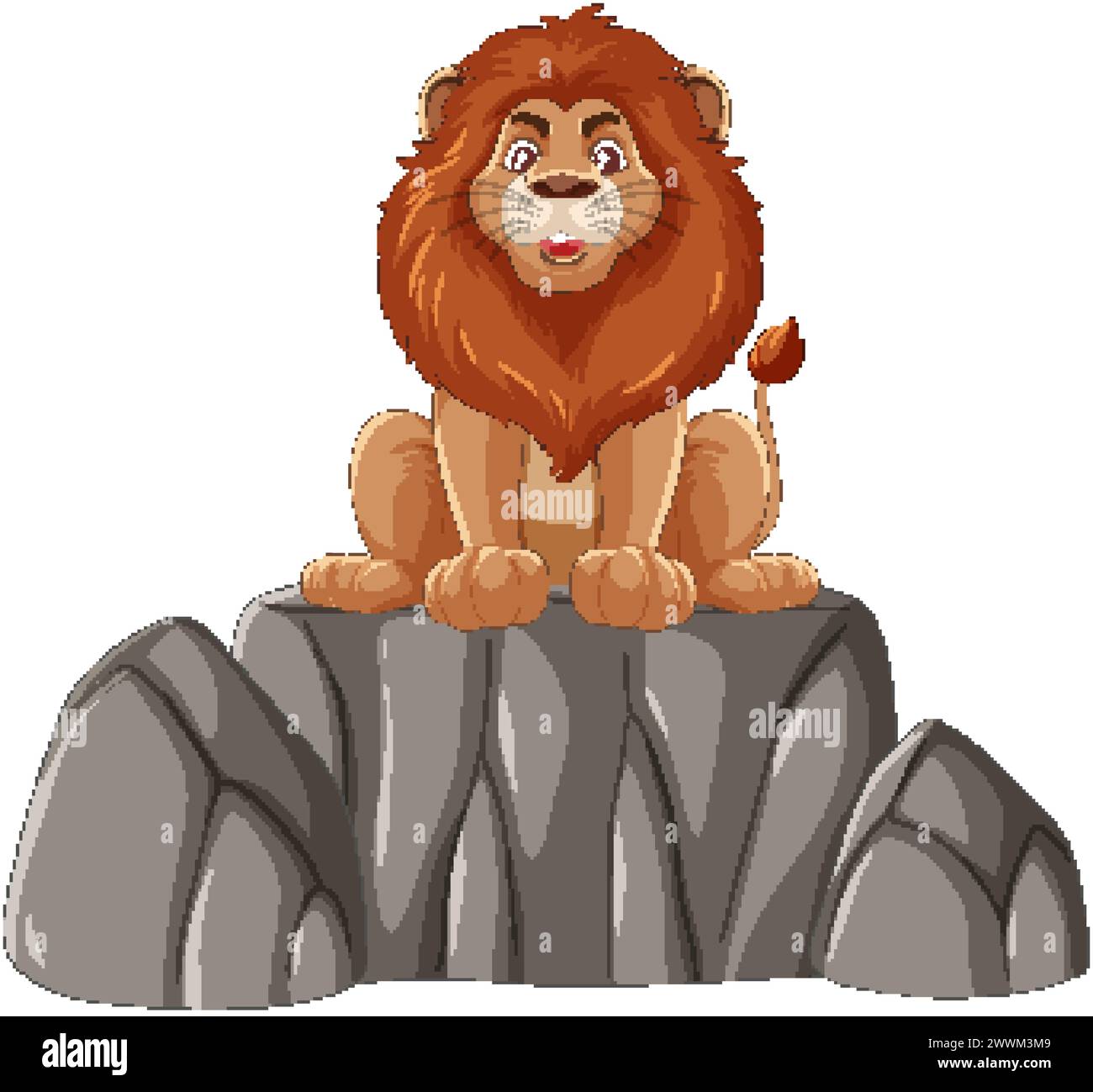 Lion de dessin animé perché au sommet d'un affleurement rocheux Illustration de Vecteur