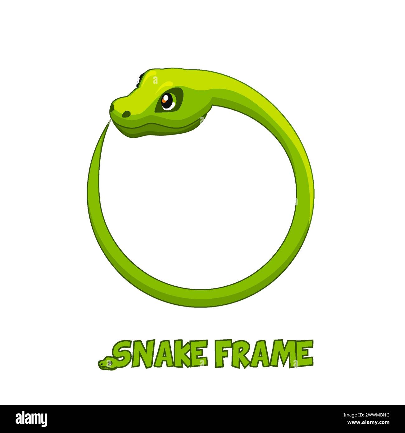 Cadre Green Snake. Serpent vert de dessin animé enroulé dans un anneau Illustration de Vecteur