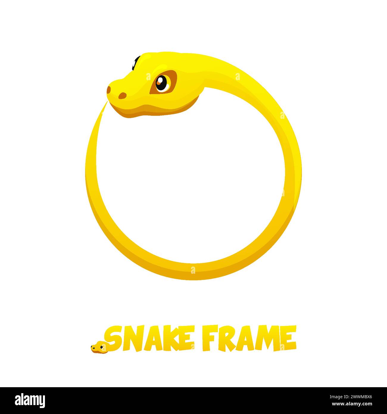Cadre Golden Snake. Serpent de dessin animé enroulé dans un anneau Illustration de Vecteur