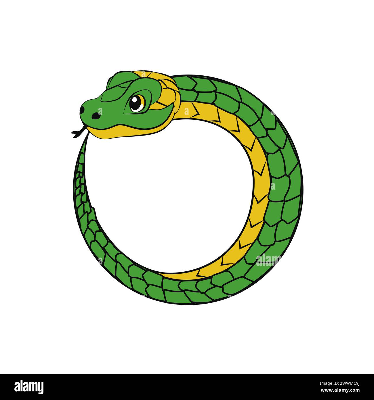 Cadre de serpent. Serpent vert de dessin animé enroulé dans un anneau Illustration de Vecteur
